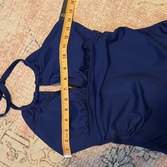 Ralph Lauren Blue Stylish Keyhole Halter Top Side Shirring Swimsuit Size 6 - Picture 6 of 7